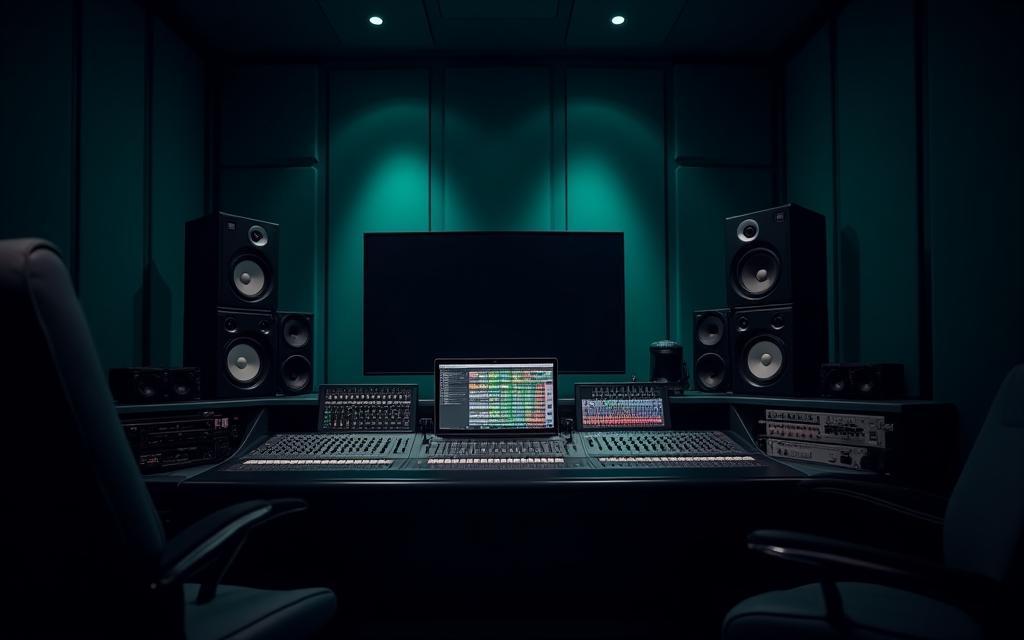 Sala de controle de estúdio de gravação profissional