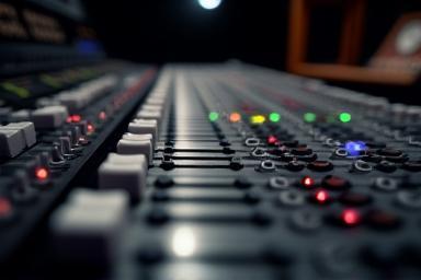 Mesa de mixagem de áudio com faders