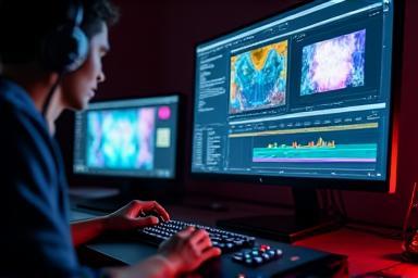 Artista de motion graphics criando animação
