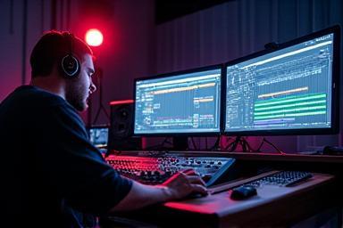 Produtor musical trabalhando em DAW no computador