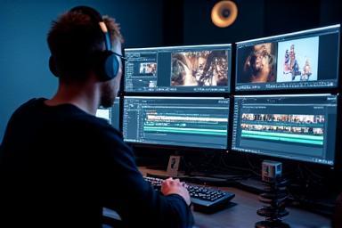 Editor de vídeo trabalhando em uma timeline