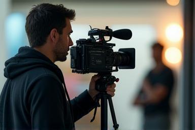 Cinegrafista filmando em locação